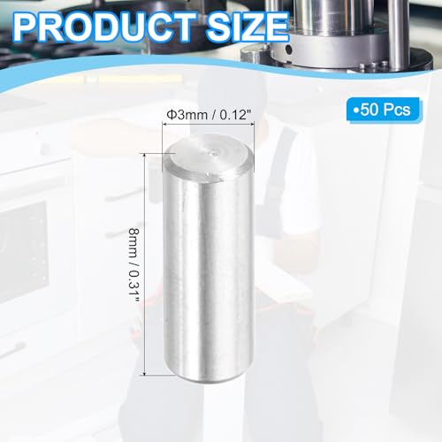 PATIKIL 50pcs Dowel Pins M3 x 8mm Stainless Steel Round Chamfered Head Shelf Support Peg Pin Rod for Support Shelves Furniture Device - size: M3 x 8mm