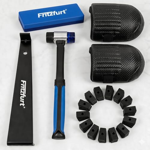 65-Piece Laminate Flooring Tools Kit - Heavy Duty Flooring Pull Bar, LVP Tapping Block, Double-Faced Flooring Mallet, 2 Knee pads & 60 Spacers for Vinyl & Wood Flooring Installation