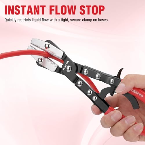 WORKPRO 3-Piece Ratcheting Hose Pinch Off Pliers Set, 8", 10", 12" Pliers - color: Red