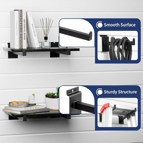 16 Pack Heavy Duty Tube Slatwall Shelf Brackets, Metal Tubular Slat Wall Brackets with Lip, Slatwall Accessories for Garage, Retail, and Home Storage - size: 14 Inch, style: Black