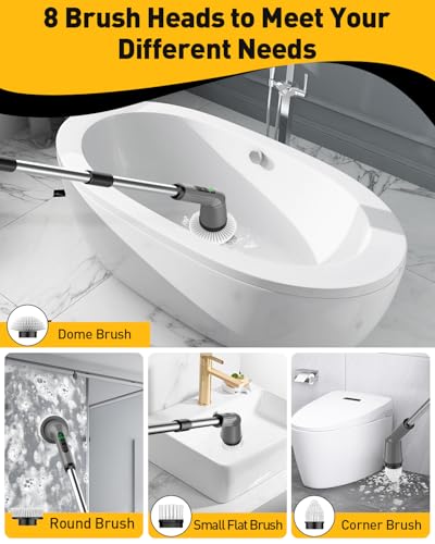 Electric Spin Scrubber for Bathroom, Shower Scrubber with Long Handle - color: Gray, size: 3 Brush Heads