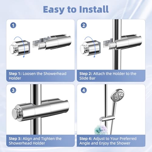 Hibbent Adjustable Shower Head Holder for Slide Bar, Universal 18.5-25mm Handheld Showerhead Bracket, Sprayer Holder with Hanging Design, Bathroom Shower Replacement, No Drill Installation, Chrome - style: Chrome
