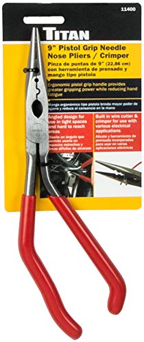 Titan Tools 11400 9-Inch Pistol Grip Needle Nose Pliers and Crimper - size: 9"