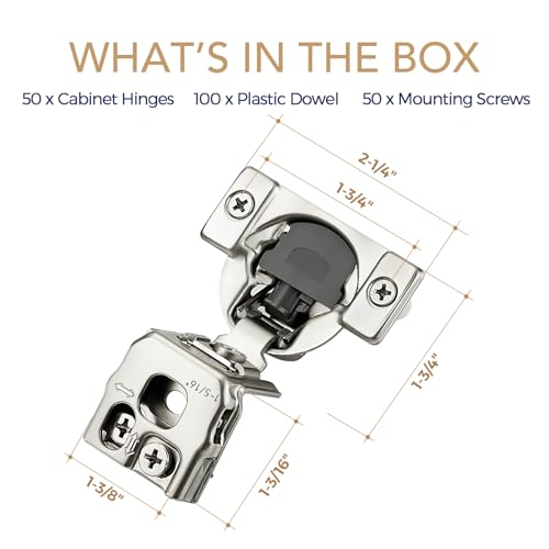 Soft Close Hinges for Kitchen Cabinet Hinges, 1-5/16 Inch Overlay, 50 Pack - size: 1-5/16 inch Overlay