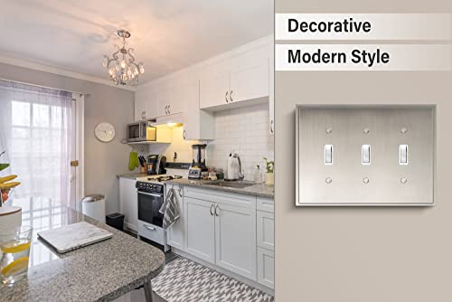 Henne Bery Soft Modern Decorative Wall Plate Switch Plate Outlet Cover (Triple Toggle, Satin Nickel) - style: Triple Toggle