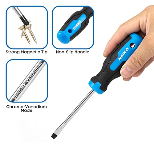 NEIKO 01378A Magnetic Screwdriver Set | 10 Piece | Phillips & Flathead | Heat Treated Chrome Vanadium Steel | Slotted Head Tip with Non-Slip Cushioned Handle Grips | Small Screw Driver Tool Kit - size: Magnetic Set