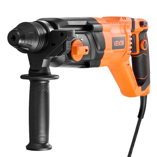 VEVOR Rotary Hammer Drill, 1-1/8 in SDS-Plus Electric Corded Heavy Duty Rotary Hammer, 4 Functions, Including 3 Drill Bits, Flat Chisel, Pointed Chisel, and Carrying Case, for Concrete and Masonry - size: 1-1/8 in