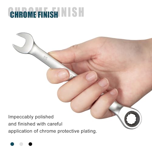 SORAKO 15mm Ratcheting Combination Wrench, Chrome Vanadium Steel Gear Wrench, Industrial Grade Cr-V Steel Gear Spanner, Household Garage Tools(Metric) - style: 1-15mm Metric