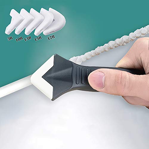 11Pcs Caulking Tools, 3 in 1 Silicone Caulking Finishing Tool Kit(Stainless Steelhead), Reuse and Replace 5 Silicone Pads, Sealant Caulk for Kitchen Bathroom Window, Sink Joint
