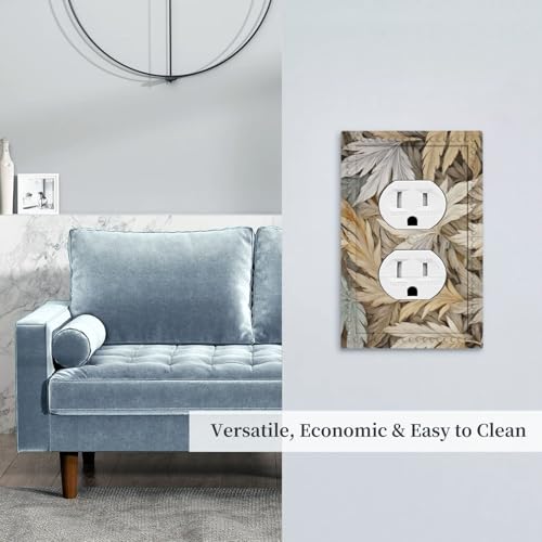 Rustic Dried Palm Leaf Duplex Outlet Cover Plate - color: Feathers Beige Brown, size: 1 Gang Duplex/5x3 IN