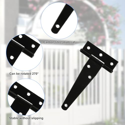 T Strap Hinges Heavy Duty, Shed Door Gate Hinges(Black) (4, 4 Pcs *4 inch) - size: 4 Pcs *4 inch