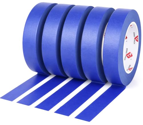 BOMEI PACK Blue Painters Tape 1 Inch Bulk - Paint Tape 5 Rolls x 1 Inch x 55 Yards - Blue Masking Tape for Walls Painting, DIY Crafting, and School Projects, Total 275 Yards - color: Blue