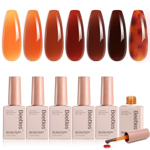 Beetles Jelly Tortoise Fall Gel Nail Polish Set 6 Transparent Fall Colors - color: D - Brown-06