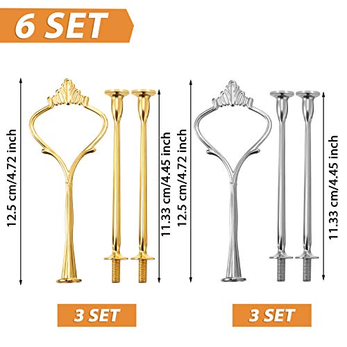 Patelai 6 Sets 3 Tier Cake Stand Hardware Tiered Tray Plate Hardware Kit Heavy Metal Cake Fruit Food Plate Stand Fitting Stacking Kit for Serving Dessert Cupcake Dish Food (Simple,Silver,Gold) - color: Silver, Gold, size: Simple