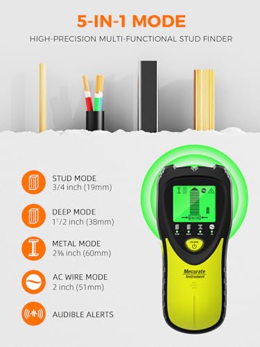 Mecurate 5-in-1 Stud Finder Wall Scanner for Studs, Metal & Live AC Wires - color: Green