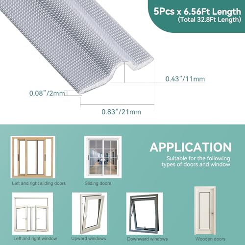 MOPMS Draft Stopper Sweep, Door Weatherproofing Stripping, Window Seal Strip Self-adhisive Soundproof Cuttable Weather Length 32.8 Ft (5 Pcs x 6.56 Ft), Grey - color: Gray, size: 32.8 ft (5 pcs)