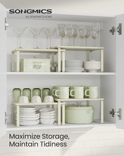 SONGMICS Cabinet Organizer Shelf, Set of 2 Spice Rack, Kitchen Storage - color: Cream White, size: 11.7"w