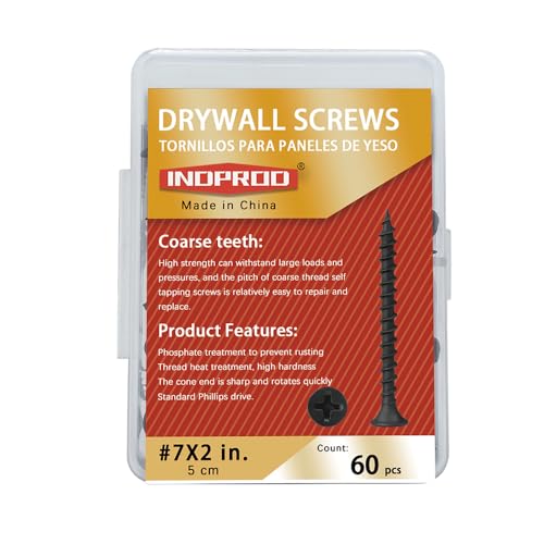 Drywall Screws Kit #7 x 2-Inch, Coarse Thread Wood Screws, Bugle Head Phillips Drive Sheetrock Screws Set, Self Tapping Dry Wall Screws, Phosphate Coated Finish, Sharp Point, Black, 60 Pack - size: #7 x 2-Inch