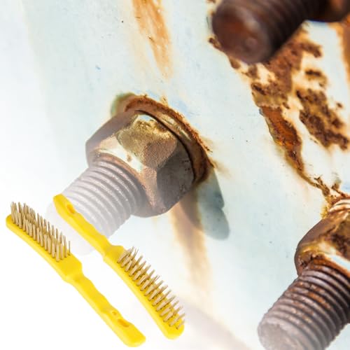 QWORK Wire Scratch Brush, 2 Pack 11 Inch Heavy Duty Stainless Steel Wire Brush with Ergonomic Plastic Handle, Rust Remover & Welding Slag Cleaner for Metal, Paint & Scale
