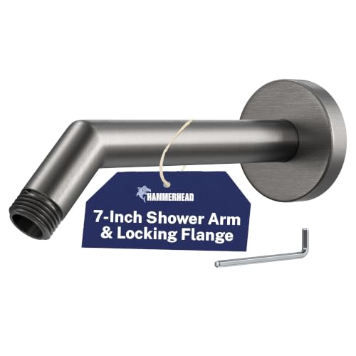 HammerHead® Solid Metal Shower Arm and Flange - 7.5 Inch 304 Stainless Steel Extension Pipe - Universal Shower Head Arm with Flange and Locking Screw, Gray - color: HammerHead Gray