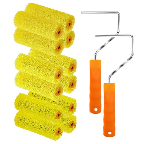12 Pcs 4 inch Textured Paint Roller Covers+2 Frame Set,3 Textures - size: 4",4S+4M+4L+2Frame