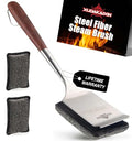 Bristle-Free Steam Cleaning Grill Brush Kit – Luxurious Long Rosewood Handle, Includes 1 Replacement Head – Safe BBQ Grill Cleaning for Outdoor Grill – Great Gift for Men/Dad - color: Steel Fibers Steam Brush