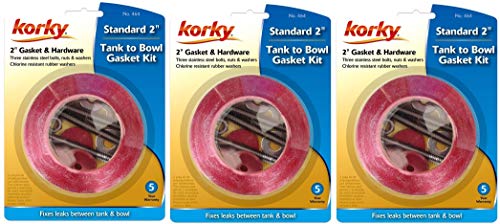 Korky 464BP Universal Toilet Tank to Bowl Gasket & Hardware Kit - Fits Most 2-Inch, 2-Piece Toilet Tanks - Made in USA, 3 Pack