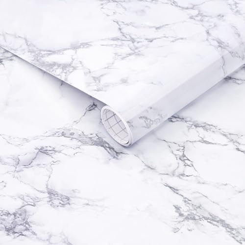 Arthome White Marble Contact Paper - Peel and Stick Wallpaper - Self-Adhesive & Removable Wall Paper for Furniture Desk, Kitchen Countertop, Cabinet, Shelf Liner, Wallcovering, (17"x120") - color: White Marble, size: 17" x 120"