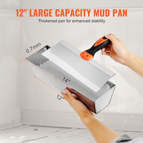 VEVOR Drywall Knife Set, 6 PCS Drywall Tools Includes 3" Painter Scraper, Two Putty Knives, Two Taping Knives and 12" Mud Pan, Stainless Steel Spackle Tool, Drywall Finishing Tools for Home