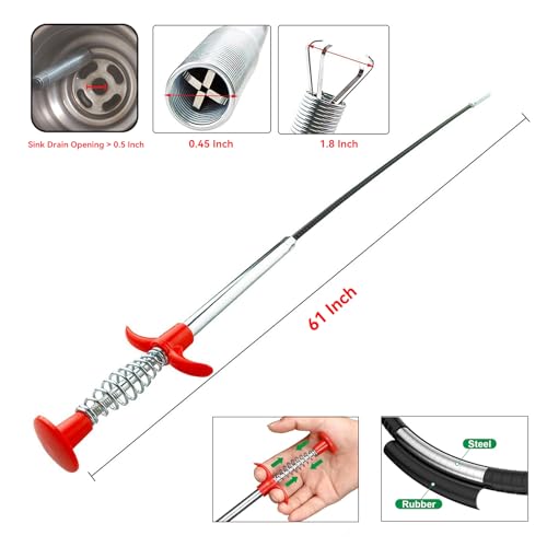 61-Inch Flexible Drain Snake with 4-Claw Grabber for Sink, Shower & Tub - style: 61 IN