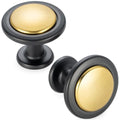 KOOFIZO 10 Pack Gold & Black Cabinet Knobs Round Single Hole Pulls 1960s - color: Brushed Gold + Black, size: Knob 1 - 10Pcs, style: Round