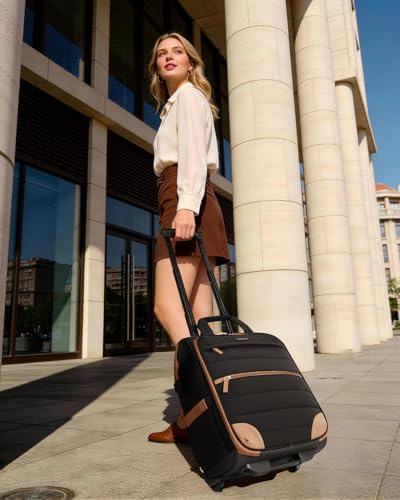 Rolling Puffer Backpack for Women, Travel Backpack with Wheels, 16 Inch Wheeled Laptop Backpck, Dual-Opening Design Overnight College Underseat Carry on Luggage, Roller Business Work Bag, Black Brown - color: Black Brown