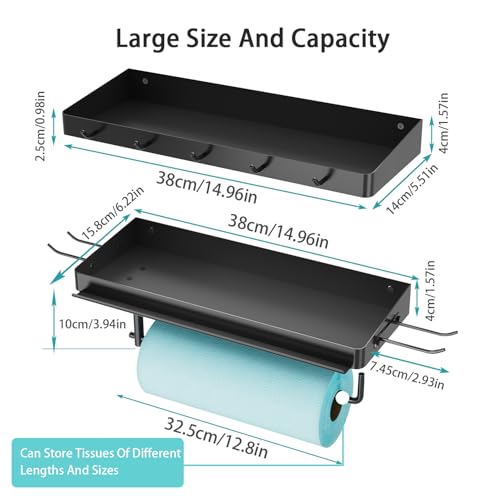SUNTECH Garage Paper Towel Holder with 2 Shelves, Wall-Mount (Black) - color: Black, size: 12.8-inch(2 Pack)