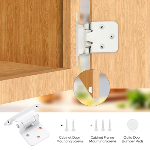 White Cabinet Hinges, 1/2 Inch Overlay, 10 Pack(5 Pairs) | Self-Closing Design, Semi-Concealed Face Frame Fit, Surface Mount, For Kitchen Doors, Cabinets, Hardware Updates - color: White