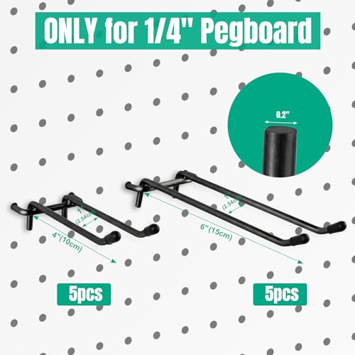 Pegboard Hooks, 10 Pack 4" 6" Dual Arm Peg Board Heavy Duty Hangers (Black) - color: Black