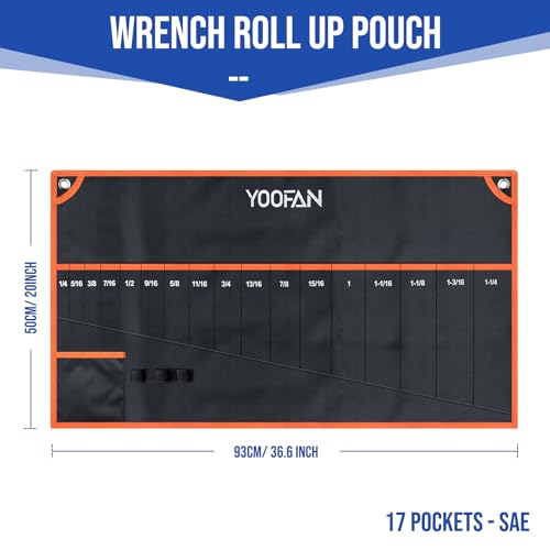 Wrench Roll Up Pouch – Wrench Organizer, Wrench Bag with Handle, Wrench Holder for Hanging - size: 17 Pockets SAE