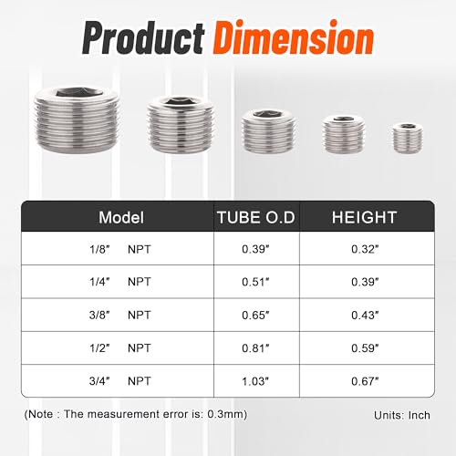 20Pcs Stainless Steel Pipe Socket Plugs,1/8" 1/4" 3/8" 1/2" 3/4" - size: Socket Plug