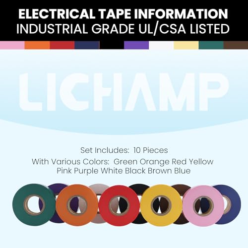 Lichamp 10-Pack Colored Electrical Tape Waterproof, 3/4 in x 66ft, UL/CSA