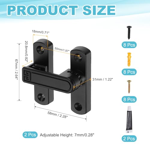 uxcell 2Pcs Barn Door Lock, Zinc Alloy 90/180 Degree Flip Gate Latches, Adjustable Security Sliding Door Latch Lock with Screws for Cabinet, Bathroom, Window, Garden, Black with Sticker - color: Black