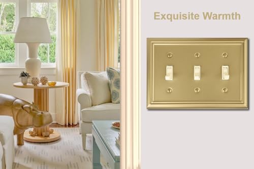 OKAWYC Triple Toggle Light Switch Cover Adler Metal Wall Plate, 2-Pack Brushed Brass 3 Gang, for Light Switch Cover Decorative Wallplate, Durable - size: 3 Toggle