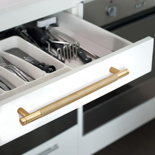 30 Pack 7 1/2 Inch 192 mm Gold Cabinet Handles Cabinet Pulls Aluminum Handles Knurled Drawer Pulls Oxidation Finish with Diamond Pattern 8.6" Length (7.5" Hole Center) - color: PGold, size: 7 1/2 Inch