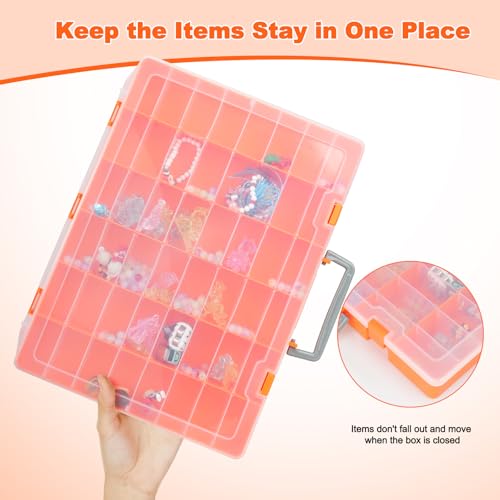 Bluedale 2 Pack 48 Grids Large Plastic Organizer Box with Adjustable Dividers, Beads Storage Containers Compartment Tackle Box Case for Crafts Hobby Small Parts Fishing Seeds Jewelry (Orange) - size: Orange-2P
