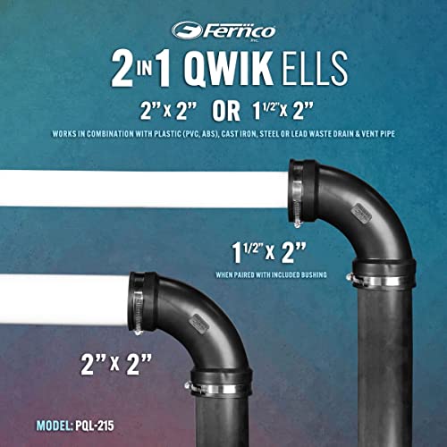 Fernco 2" Flexible PVC 90-Degree Elbow Includes Optional 1.5" Reducer Bushing for DWV Cast Iron, Steel and Plastic Pipe Connections