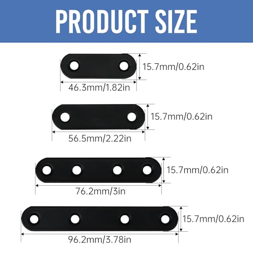 108PCS 4Sizes Flat Metal Brace Brackets Mending Plates for Wood Stainless Steel Bracket Plate with Holes (46mm/56mm/76mm/96mm) YY001-B - color: Black, size: Flat style