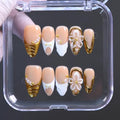 MAGLFELL Press On Nails - Handmade French Almond Fake Nails, French Nails Design, Reusable Artificial Almond False Nails for Women 10 Pcs 3D Acrylic Nails Kit (Size M) - color: Bowknot, size: M