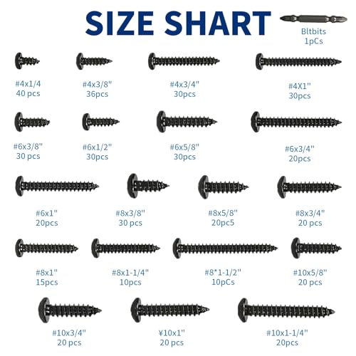 450Pcs Pan Head Phillips Wood & Sheet Metal Screws Assortment Kit, #4~#10