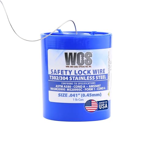 WCS .041 Stainless Steel Safety Lock Wire, T302/304, NASM20995C MS20995C, ASTM A580 Condition A, AMS569, Mechanics Wire for Aircraft, Automotive, & Industrial Use, 1lb Dispenser Can, Approx 221 ft - size: .041 in, style: 1 lb