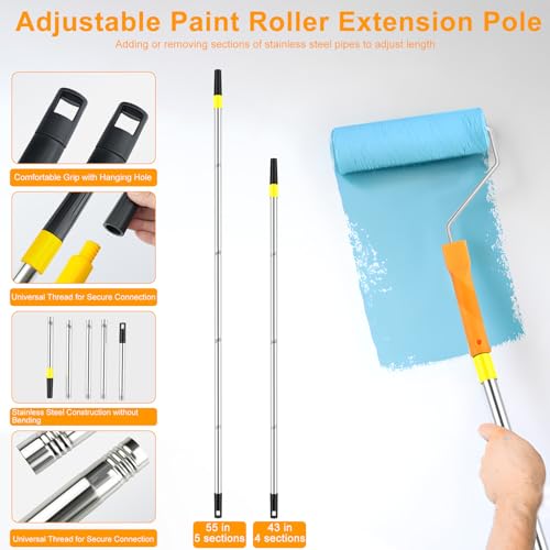 Leshein Paint Roller Kit with Extension Pole, Paint Brushes Set for Walls