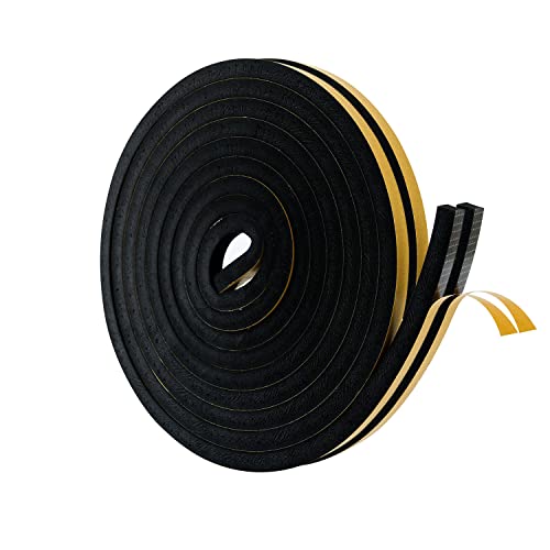 High Density Foam Weather Stripping Door Seal Strip Insulation Tape Roll for Insulating Door Frame, Window, Air Conditioner | Self Adhesive Sealing Weatherstrip (Black, 1/2 in x 1/2 in x 30Ft) - color: Black, size: 1/2 In x 1/2 In x 30 Ft