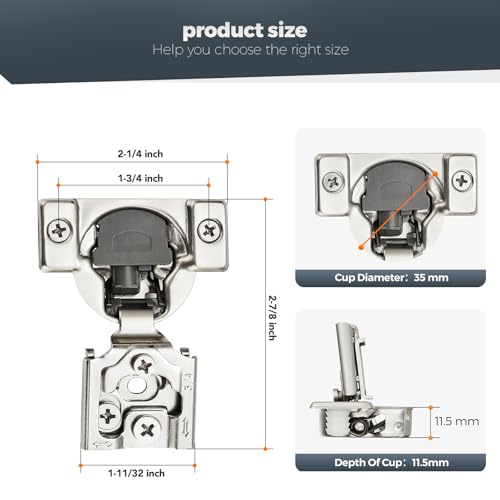 Satin Nickel Cabinet Hinges 1-1/4 Inch Overlay 50 Pack(25 Pairs) - size: 3/4 inch Overlay